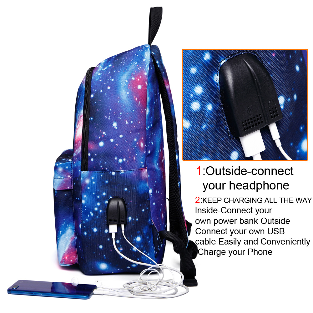 Men's and Women's Backpacks Starry Sky Backpack USB Charging Middle School Student Schoolbag Mountaineering Korean Style Leisure Travel Cross-Border