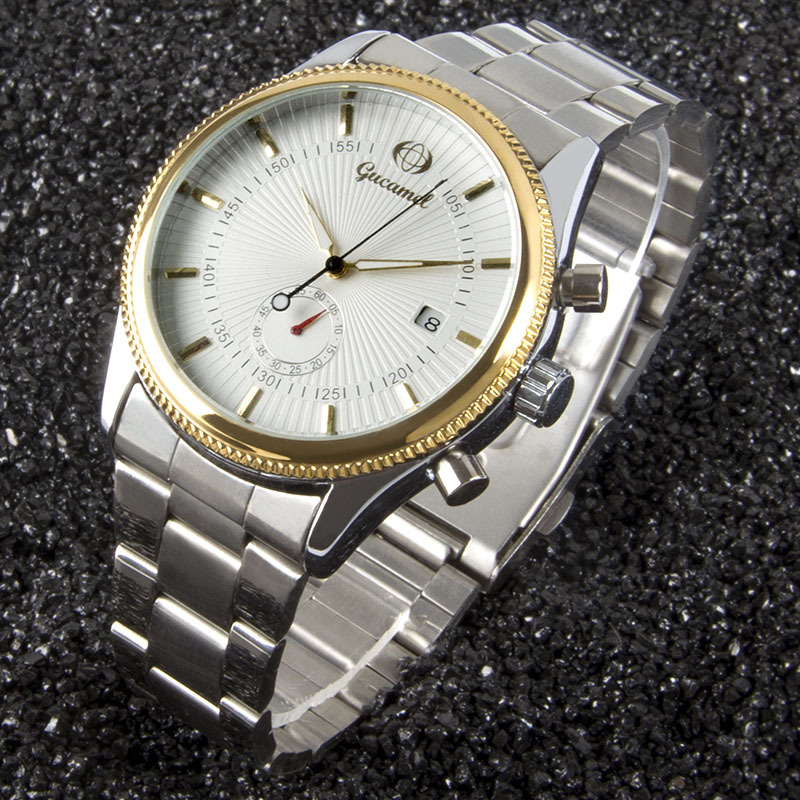 古驼时尚自动机械手表 单日历男士机械手表 商务钢带机械手表男