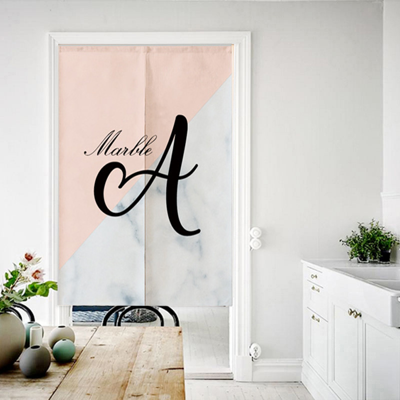 创意大理石棉麻布艺门帘客厅隔断帘玄关家用装饰布帘挂帘厨房窗帘