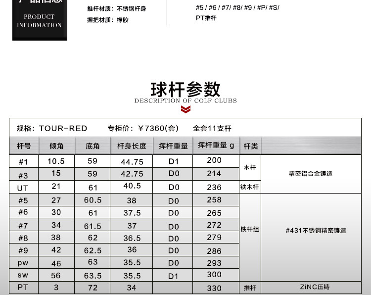 2018新款高尔夫球杆tour-red全套杆男士高尔夫初中级练习球杆