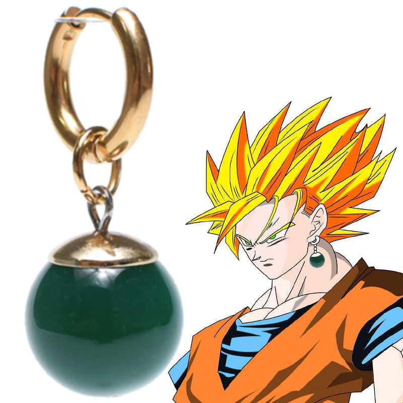 原创七龙珠超界王神不锈钢耳夹黑悟空扎马斯合体耳环玛瑙耳坠动漫