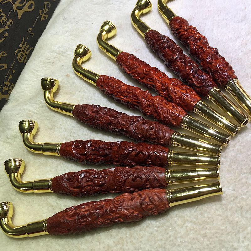 血檀木质雕刻烟杆老式直杆弯头烟枪红木实木循环型烟具批发