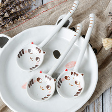 景德镇手绘萌物猫咪陶瓷勺子创意卡通甜品勺环保餐具批发厂家直销