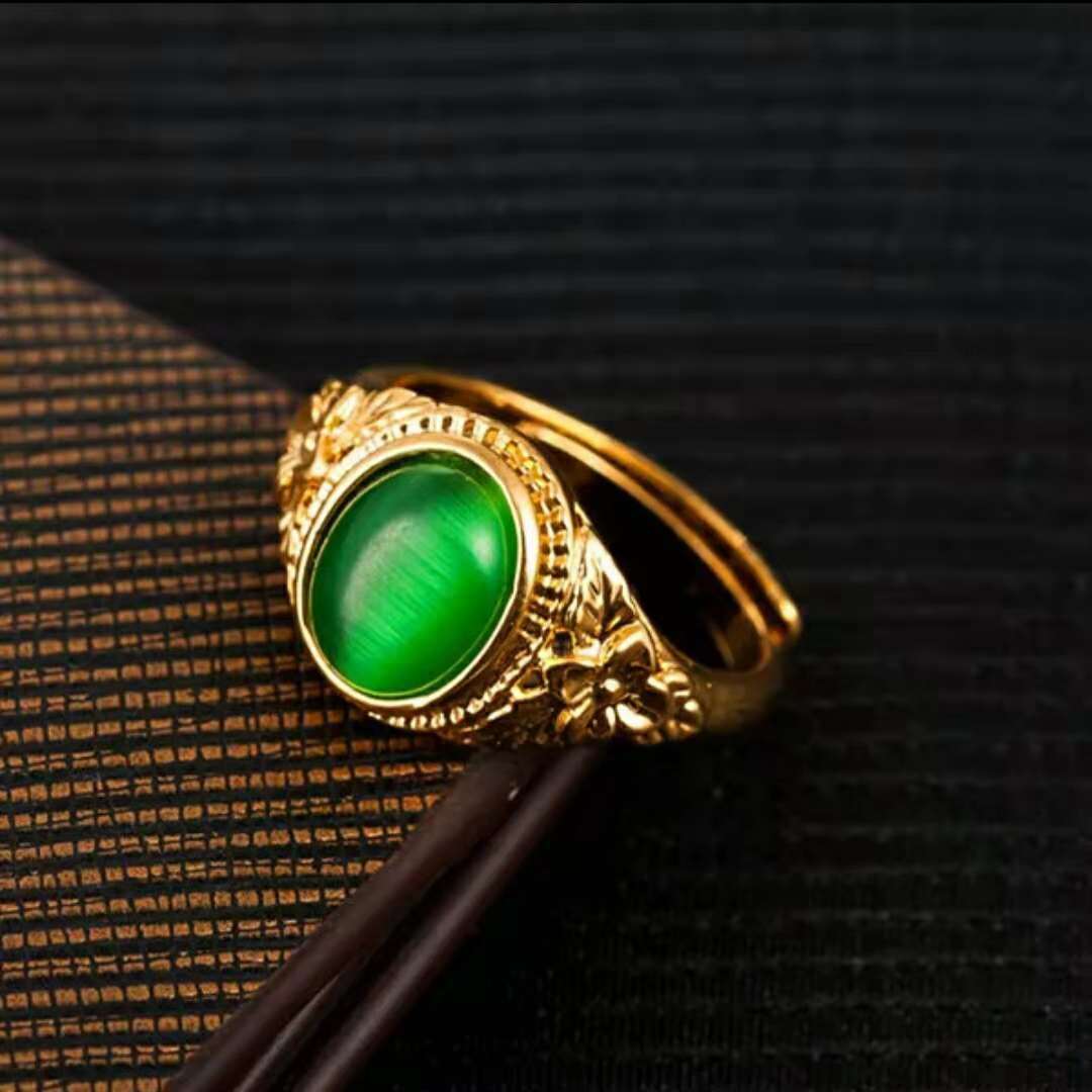 越南沙金土豪金宝石女款戒指 镀金猫眼石女戒 仿黄金女士指环