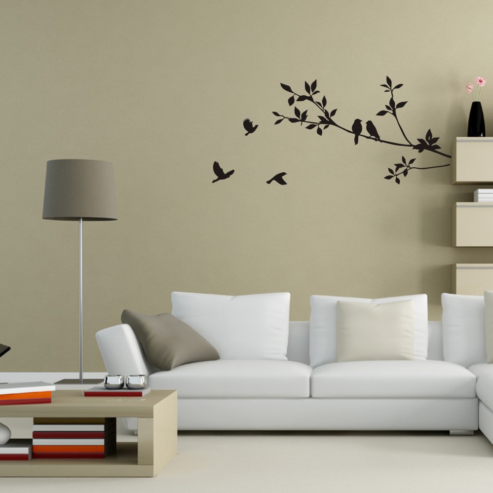 un0109树枝小鸟沙发背景房间装饰可移除精雕墙贴纸速卖通ebay热卖
