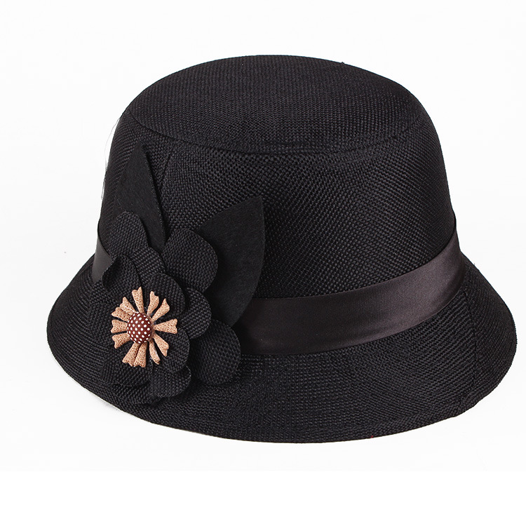 Spring and Autumn Linen Fabric Big Flower Hat Spring and Summer Middle-Aged and Elderly Women's Hat Linen Basin Hat Sun Hat