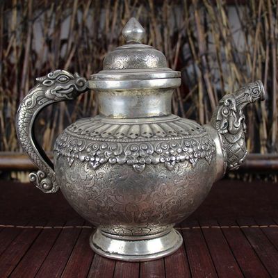 新品精美工艺礼品杂项仿古古玩白铜铜器摆件摆饰 龙把大水壶