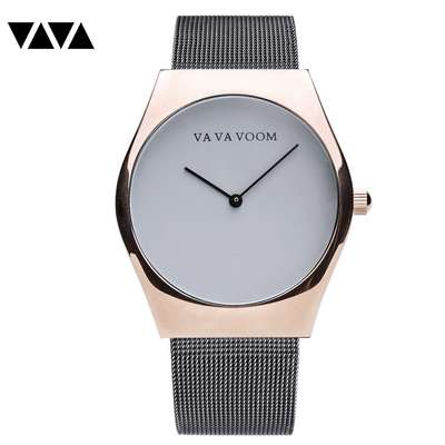 va va 男士8002盾牌壳不锈钢网带手表 男表简约石英手表大量现货