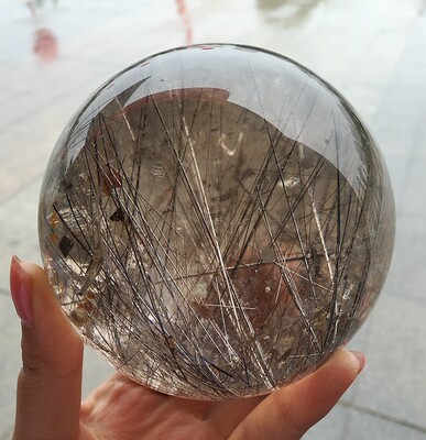 天然发晶球摆件 黑碧玺发晶球 辟邪转运水晶球 镇宅旺运