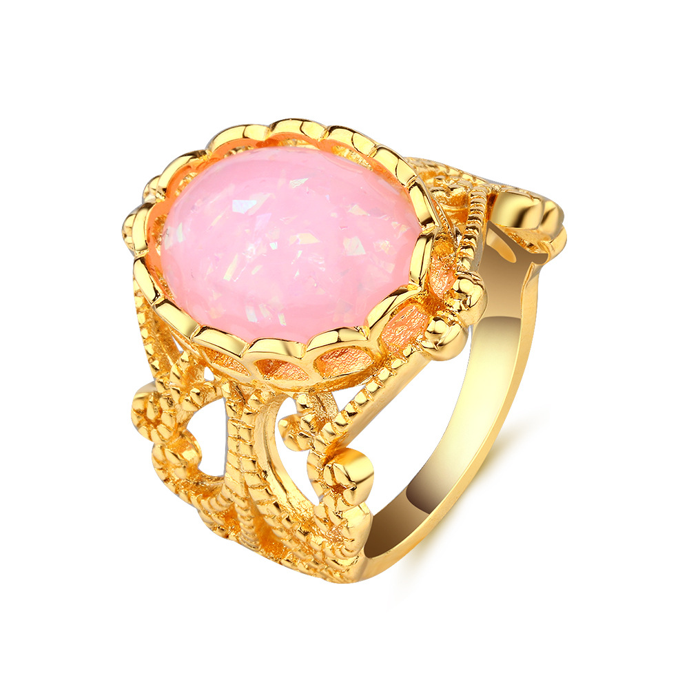 日系轻珠宝精工天然旦形澳宝925银戒指女镶宝石镀10k黄金复古饰品