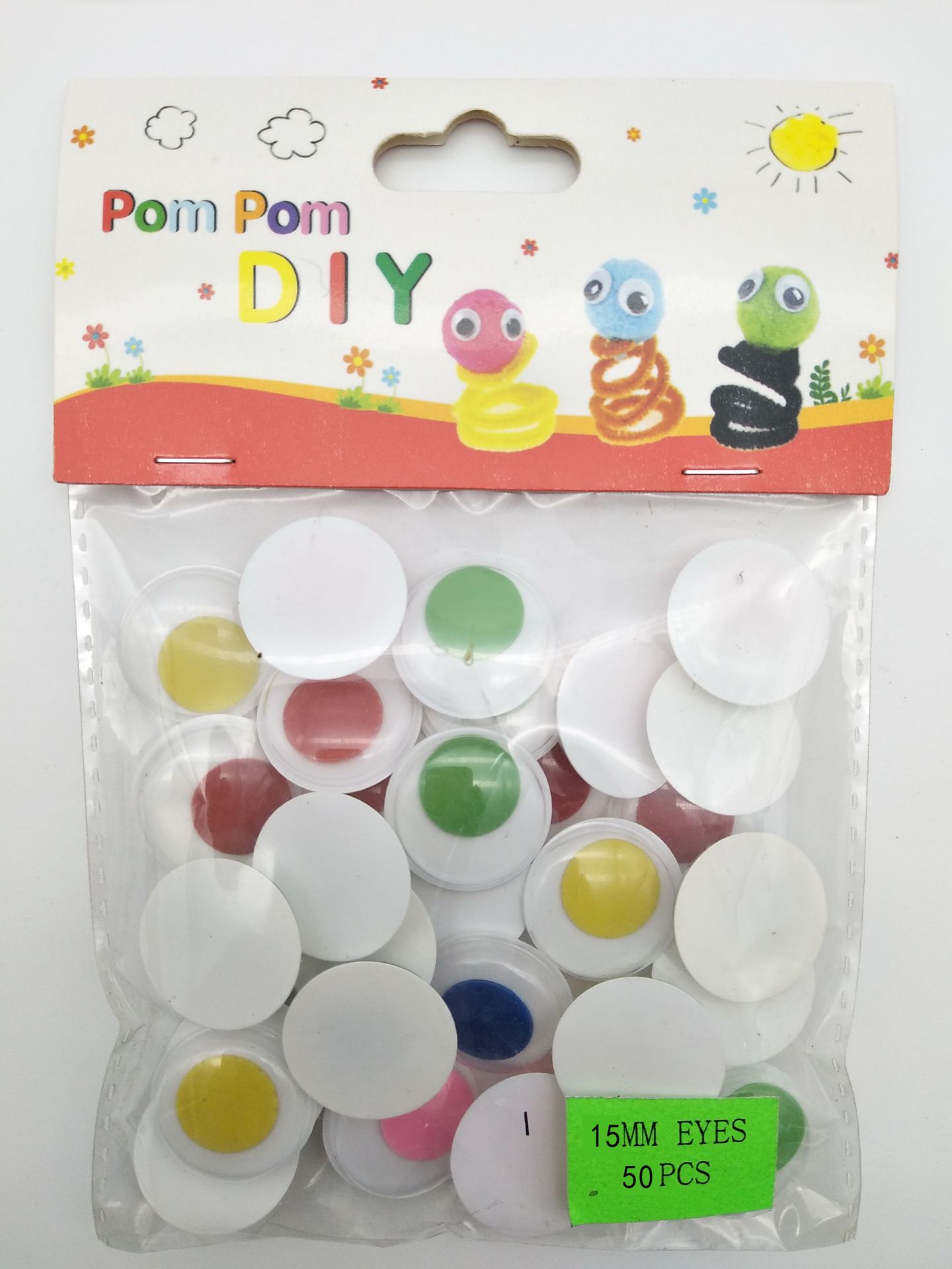 15mm Color Kernel Plastic Moving Eyes, 50 with Chuck, Small Package