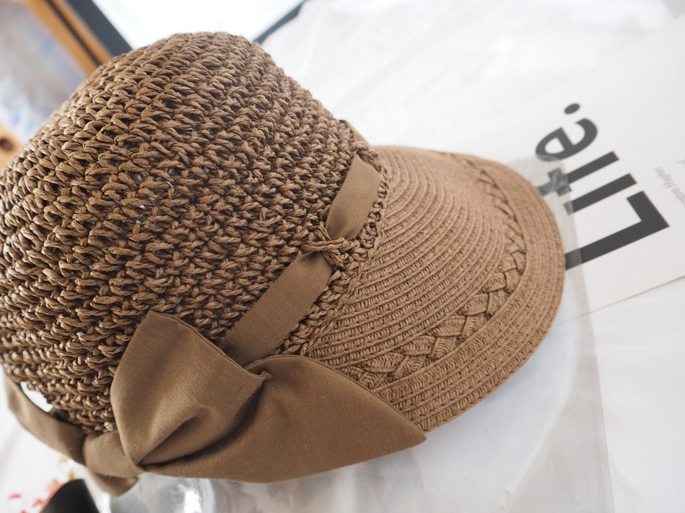 防晒(uv90 )丝带帽檐草帽 鸭舌蝴蝶结装饰帽子成人女款