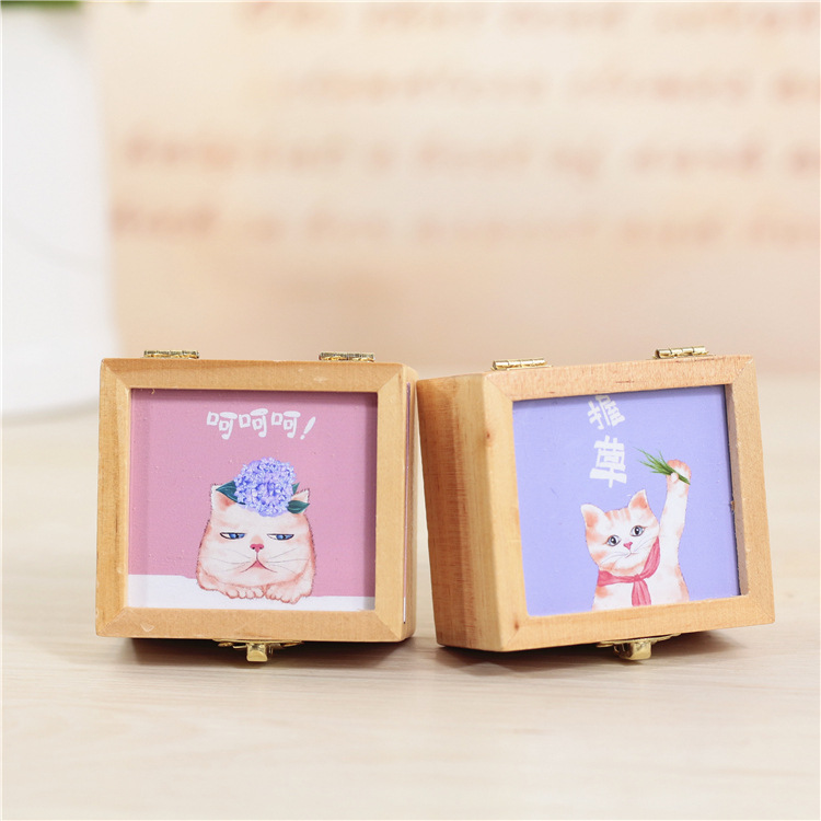 新奇特装饰品zakka网红猫咪木制音乐盒 发条木质八音盒礼品批发