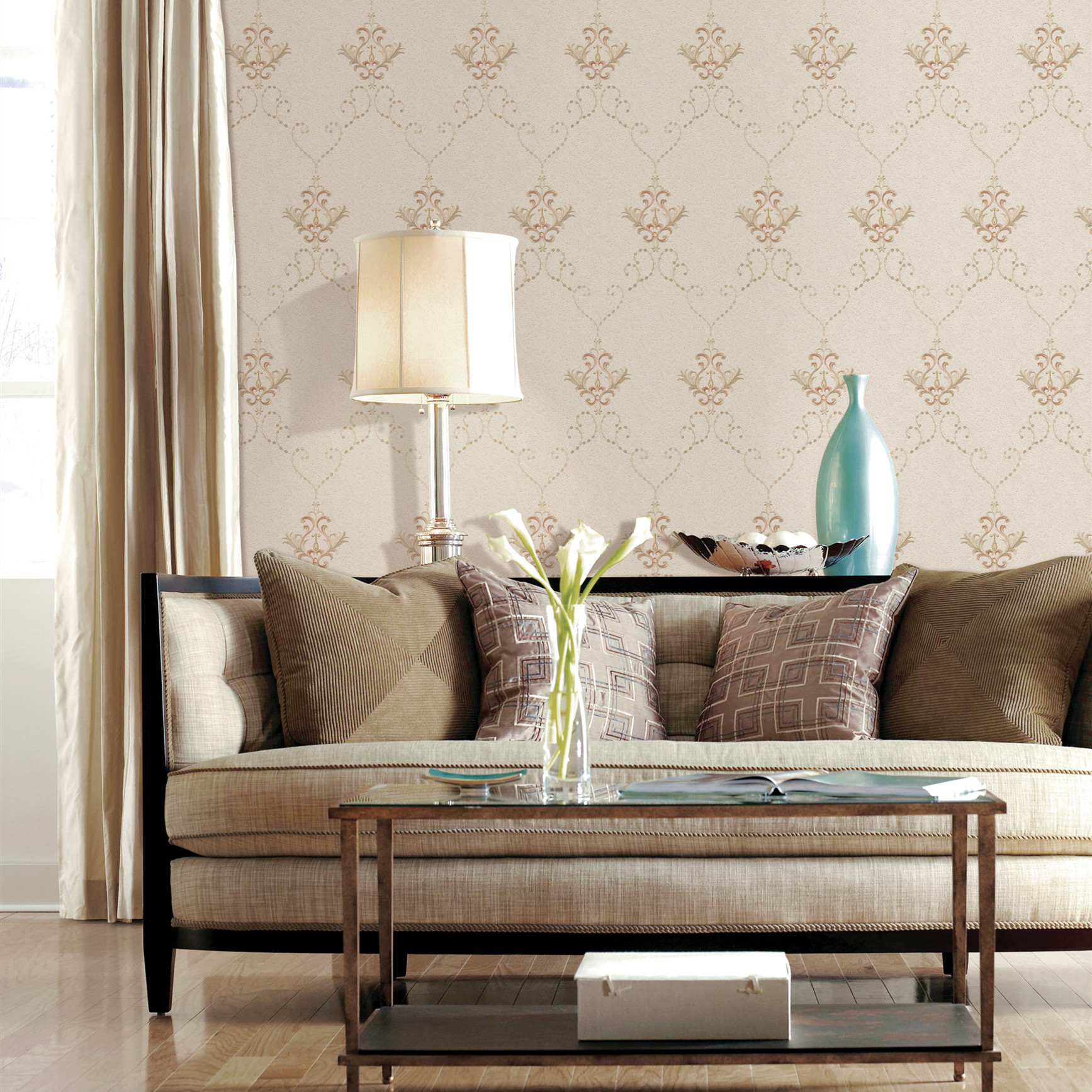 厂家直销高端环保刺绣花欧式无缝墙布墙纸客厅卧室背景墙壁布壁纸