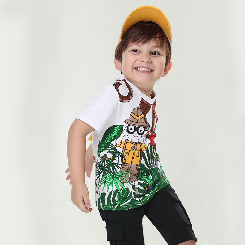 亚马逊专供2018夏季新款灌木丛林探险图案男童儿童短袖t恤批发