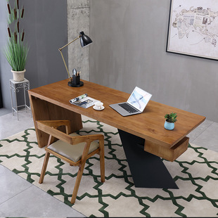 北欧实木办公桌设计师办公电脑桌单人带抽屉经理老板桌厂家直销