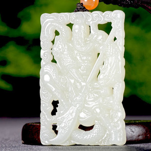 精雕和田玉武财神关公吊坠新疆天然正品和田玉白玉男女款招财玉牌