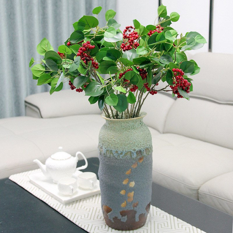 幸福果仿真植物发财果浆果仿真花商场店面装饰相思豆假花盆栽摆件