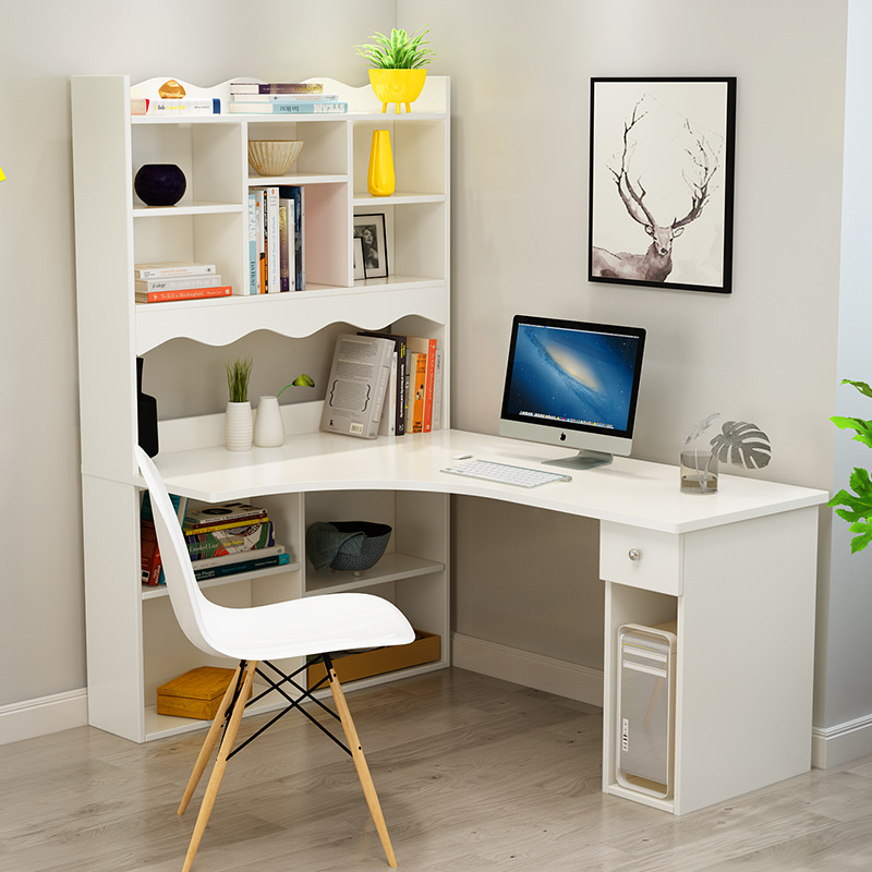 转角电脑桌家用电脑台式桌简约书柜书桌一体卧室组合书房写字桌子