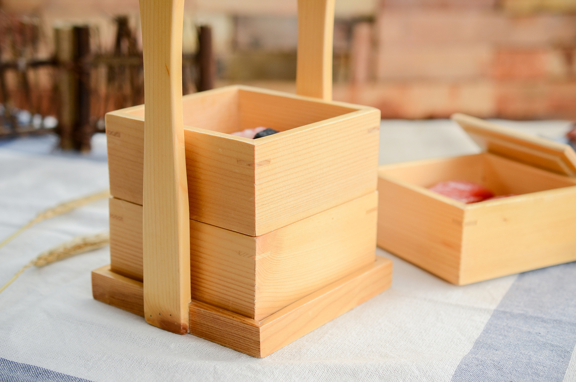 木质简约手提寿司盒日式便当盒饭盒 酒店餐厅多层环保午餐盒家用