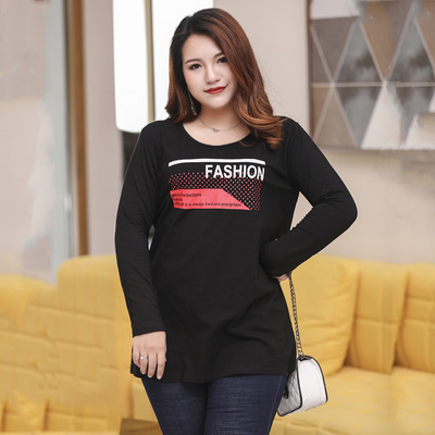 秋季韩版长袖t恤女胖mm200斤 加肥加大码女装休闲宽松潮百搭显瘦