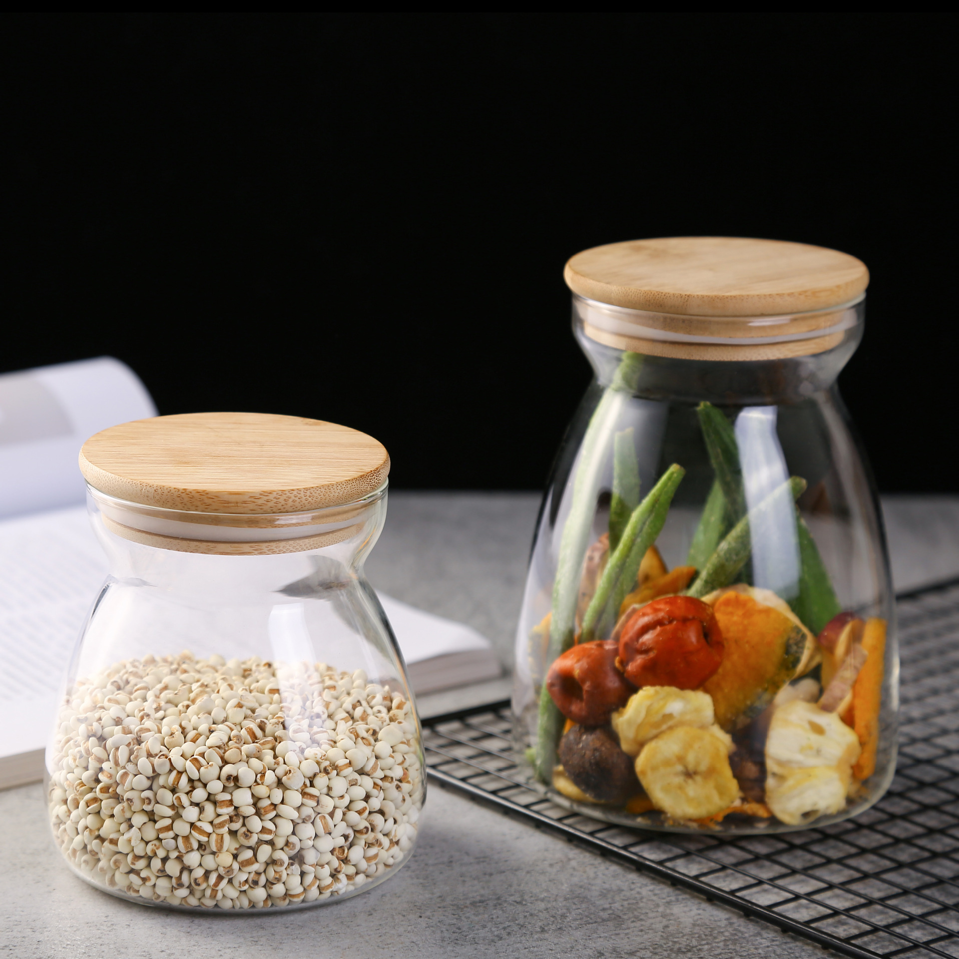 Japanese-Style Kitchen Transparent Jar Borosilicate Glass Sealed Transparent Storage Snack Grains Food Coffee Storage Bottle Cans