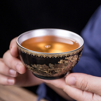 银茶杯纯银999个人品茗杯珐琅彩功夫茶鎏银手工盏主人杯单杯