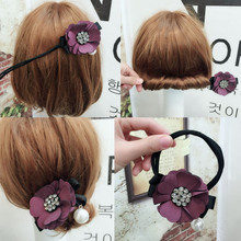 C155丸子头水钻花朵盘发器韩国发带头饰造型器百变珍珠花苞头发饰