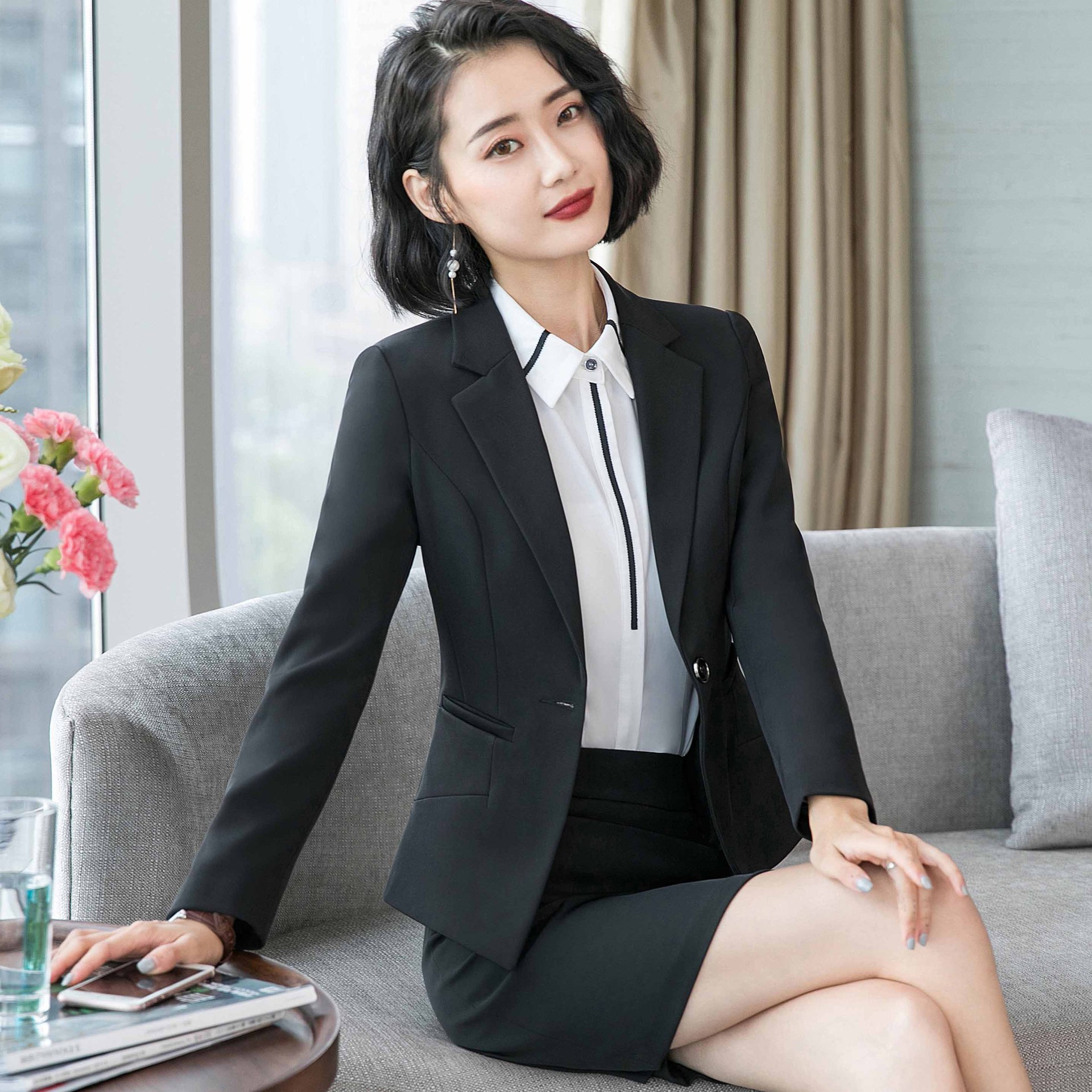 职业装女装套装ol女士正装修身长袖西服套装马甲面试装工装