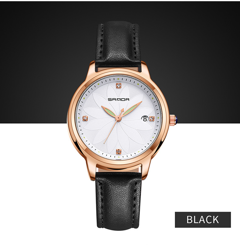 三达手表韩版ol风时装女表柳叶三针精美石英表女款腕表时尚简约