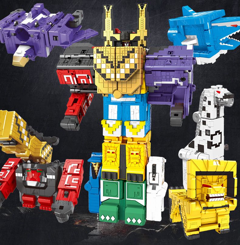 蒙巴迪5002百兽之王数字方块8合1变形合体金刚机器人bx203 bx204