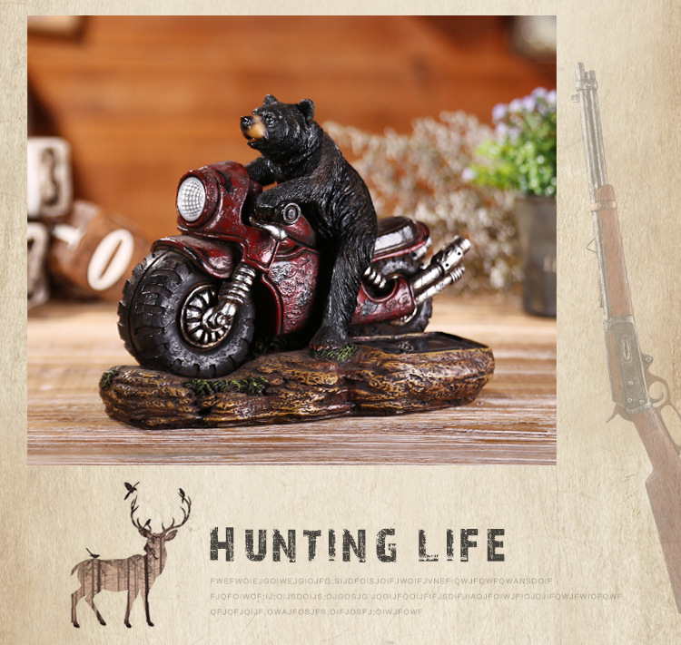 厂家直销摩托骑熊树脂小摆件创意家居酒吧灯饰复古工艺品礼品摆件