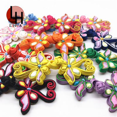 批发立体七彩蝴蝶花盘扣 民族风手工编织纽扣 旗袍唐装民族风扣子