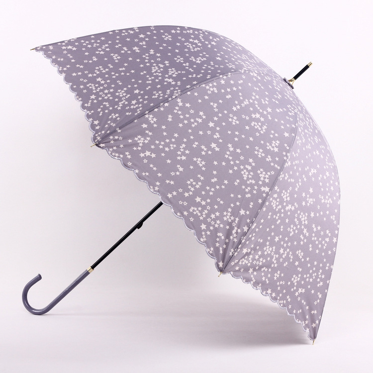 Five-Pointed Star New Embroidered Edge Small Long Umbrella Straight Rod Rain Or Shine Dual-Use Umbrella Sun Umbrella Japanese Beautiful Girl Umbrella Wholesale