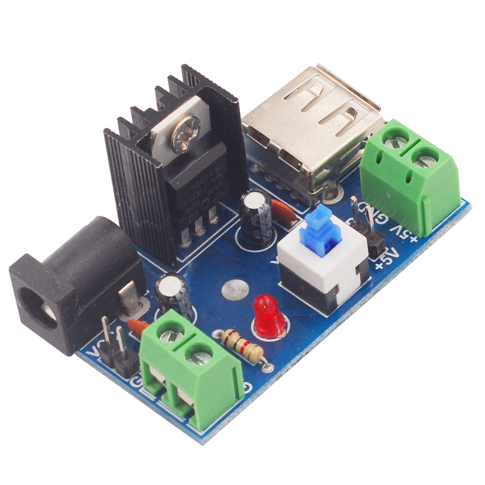 t47 7-15v转5v电源模块 9v转5v 12v转5v 7805 散热片 带开关