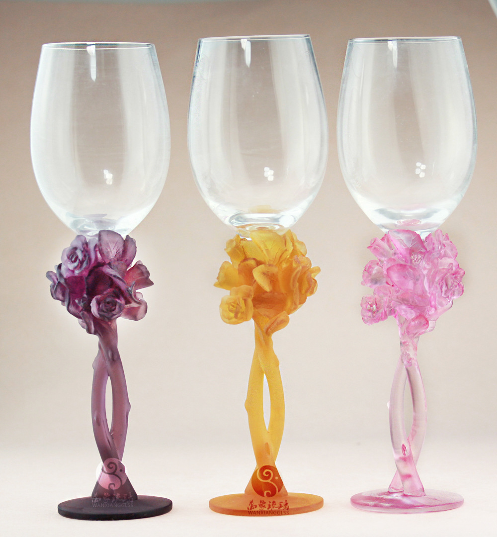 琉璃玫瑰花酒杯红酒玻璃杯创意家居饰品家用酒杯定制一件代发