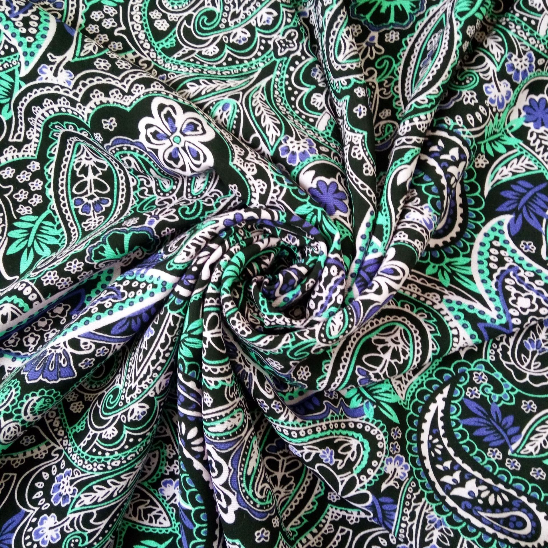 人棉印花现货涡旋花纹paisley腰果花波西米亚佩斯利印花面料