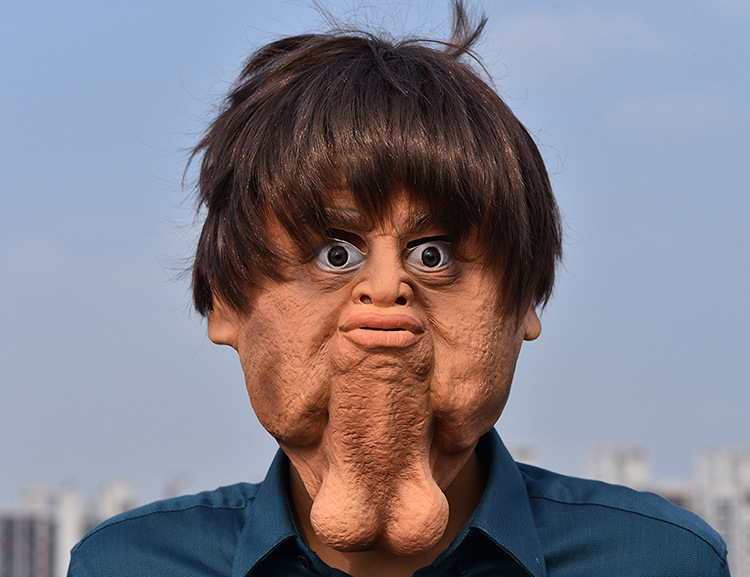 万圣节搞怪恐怖面具怪人大下巴 双下巴 面具影视道具乳胶酒吧舞会