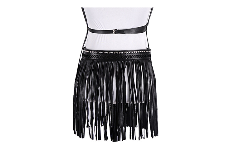 2018 New European and American ethnic style women's adjustable skirt PU set Women's belt tassel skirt belt top pic 9
