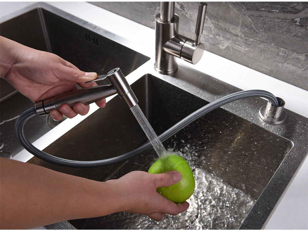 不锈钢抽拉喷枪厨房洗菜盆手持水枪喷头水槽配件插座套装海外仓