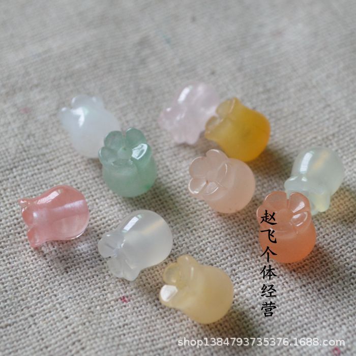 9 * 10mm Xiuyan Jade Jinsi Jade Pink Crystal White Jade Lily Pendant DIY Earrings Hairpin Accessories Matching