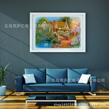 DIY外贸款钻石画满钻风景别墅点钻十字绣装饰画 速卖通WISH热卖