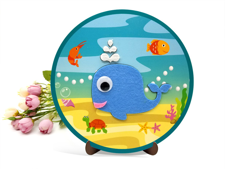 不织布手工制作粘贴画 diy韩版装饰画 卡通动物贴画带支架可摆设