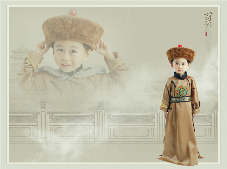 儿童古装影楼摄影主题 清朝王爷小皇帝摄影服装 冠满京华 演出服