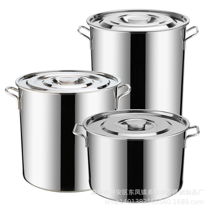 304 Stainless Steel Soup Bucket Commercial Multi-Purpose Bucket with Lid Soup Pot Hotel Canteen Rice Bucket Extra Thick Bucket Storage Water Storage