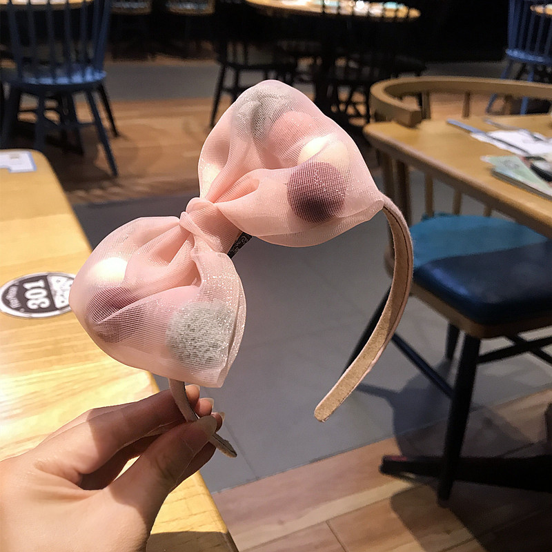 韩版新款大蝴蝶内嵌毛球发箍 时尚简约网纱头箍 儿童发饰品批发女