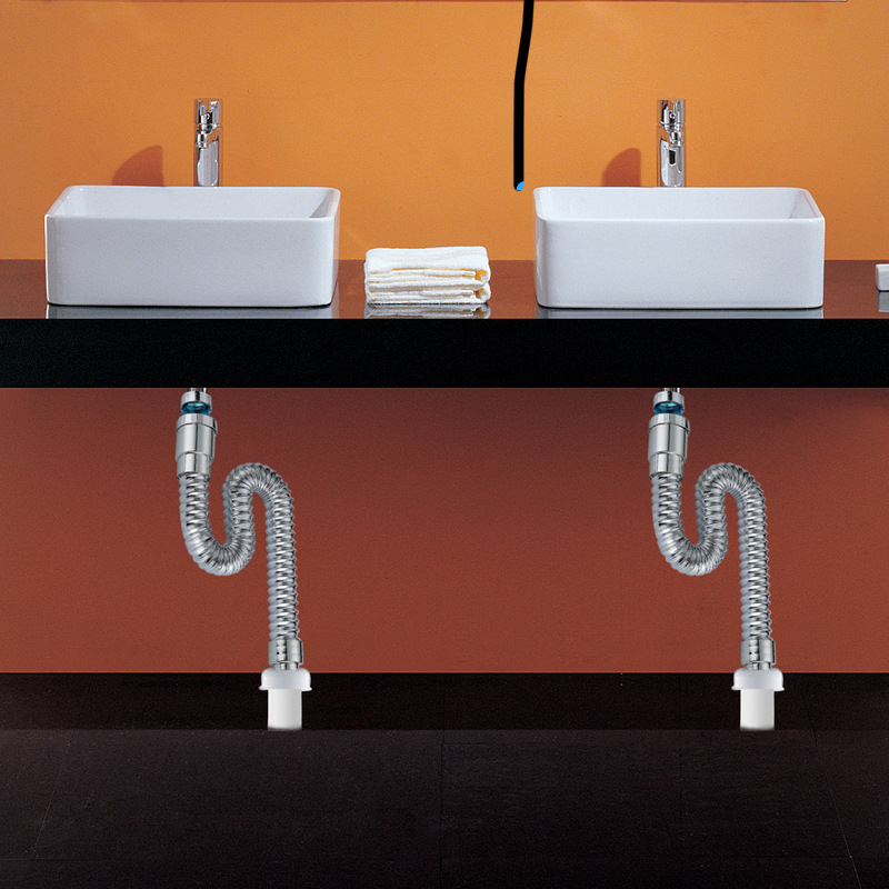 卫生间洗手盆下水管304不锈钢洗脸盆下水器配件面盆防臭排水管