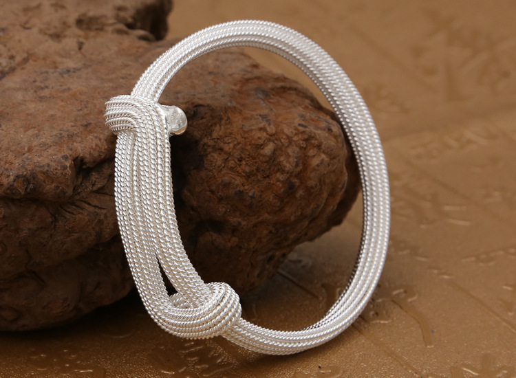 批发s925纯银饰品白色素银 银线编织个性手工男女手镯 调节手环