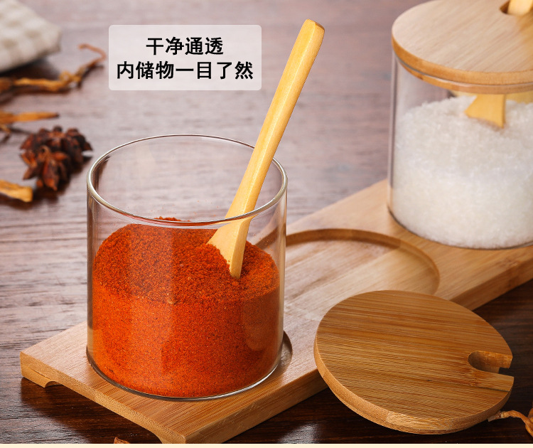 kitchen accessory kitchen appliance Factory Production Wholesale Glass Seasoning Spice Jar Kitchen Supplies Seasoning Containers Glass Spice Box Sets with Wooden Spoon