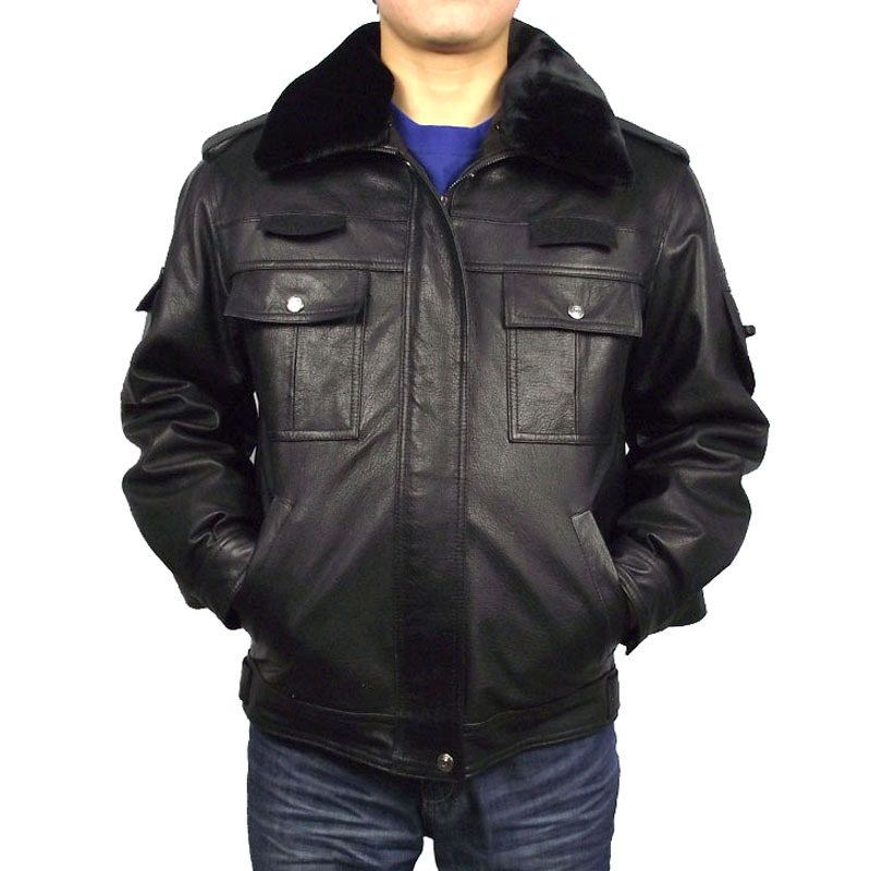 真皮冬执勤服皮保安服山羊皮毛兔皮毛内胆真皮皮夹克代发